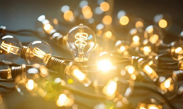 golden bulbs in the dark