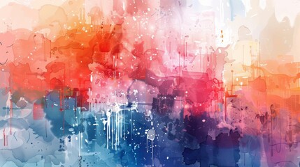 Abstract Watercolor Painting with Vibrant Red