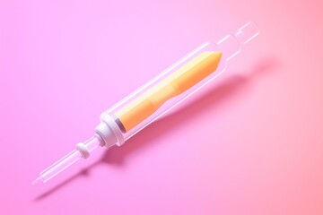 A Glass Syringe Filled with a Yellow Liquid on a Pink Background