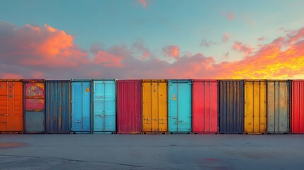Fototapeta premium Colorful shipping containers at sunset. image