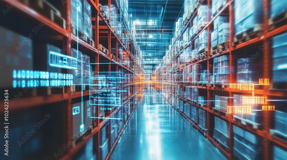 Poster digital warehouse with electronic grids connected to a bar code scanner.