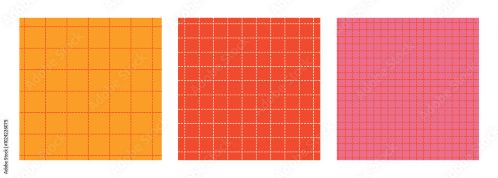 Poster trendy checkered background set. straight dashed line grid
