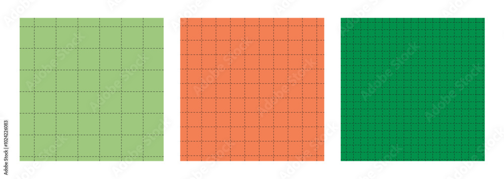 Poster trendy checkered background set. straight dashed line grid