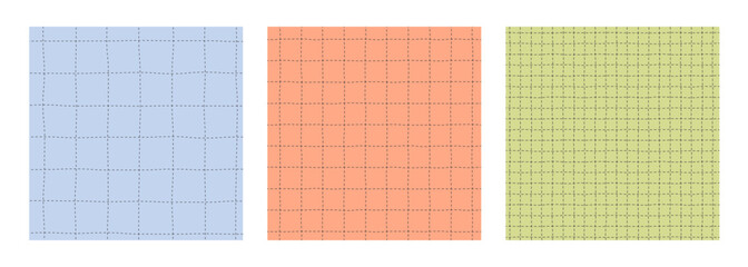 Groovy checker line background collection. Set of trendy paper sheet with doodle grid. Y2k style notebook texture