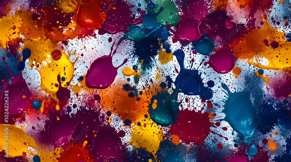 Poster artistic splashes of color seamless pattern. vibrant splashes of multicolored paint background
