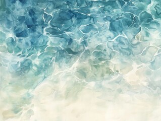 Obraz premium 2408 63.A delicate watercolor painting of a water surface, showcasing an abstract array of fluid shapes and colors. The varying shades of blue intermingle with hints of green and white, creating an
