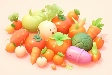 A Collection of Cartoon-Style Fruits and Vegetables