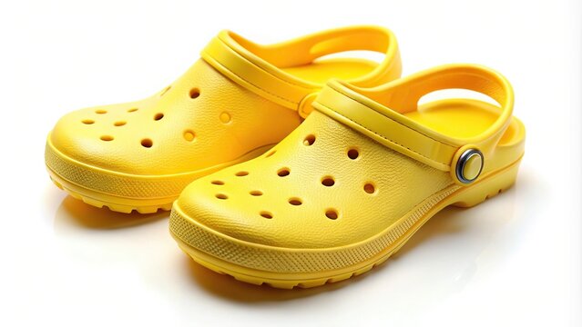 Trendy yellow Crocs sandals with copy space