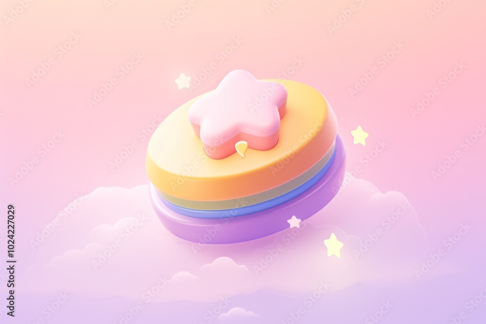 Aufkleber 3D Render of a Pink Star on a Multicolored Stacked Platform with Clouds