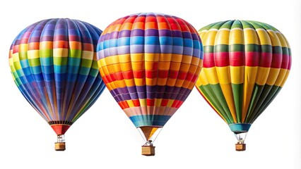 Fototapeta premium Triple hot air balloons isolated on white background minimalist