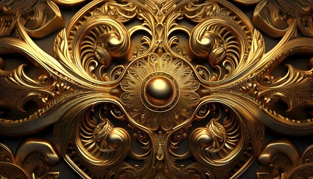 Close-up of intricate gold patterns on antique jewelry. Gold pattern. Antique luxury.