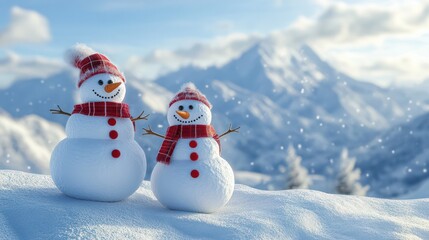 Obraz premium Happy snowmans in mountain