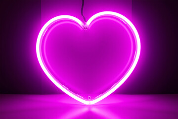 Pink Neon Heart Sign Against Dark Background.generative AI