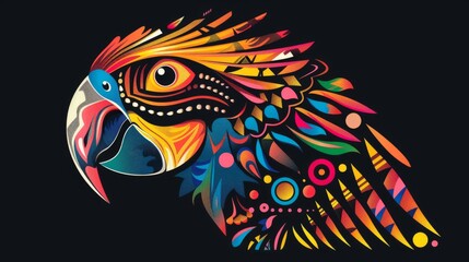 Fototapeta premium Parrot head silhouette featuring colorful tribal ornaments.