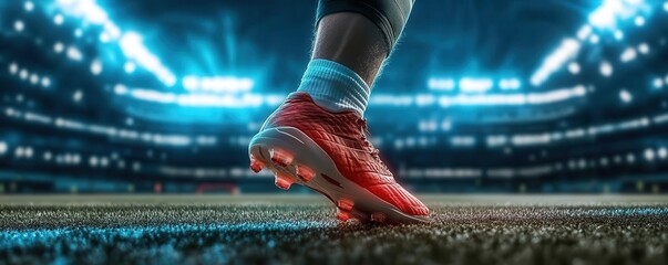 Athlete limping after a sprain during a game, bright stadium lights, ultrarealistic detail of injury and physical pain