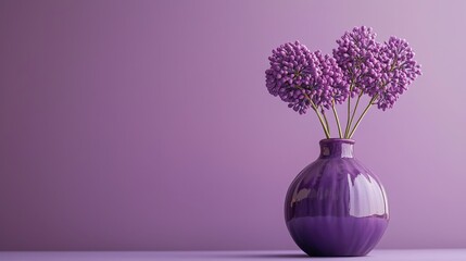 purple flowers in a vase on a purple background © Salander Studio