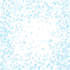 Christmas background with swirling snowflakes. Holiday snow background for greeting card, wrapping paper, invitations, social media templates, decor. Vector illustration