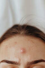 Fototapeta premium close-up of forehead acne on human skin