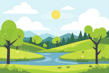 Fototapeta premium Background scene with river and grass nature serenity concept. 