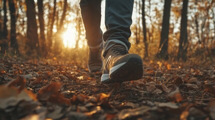Person Walking in Forest During Autumn Sunset