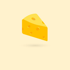 cheese slice floating vector illustration in orange and yellow color isolated on colored background