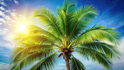Tropical palm tree leaves background shot