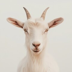 portrait of a white goat with a neutral background