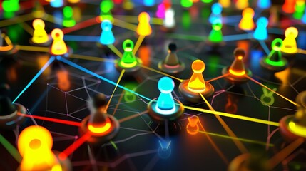 Global business network and social media connections concept – abstract design featuring a digital web of interconnected nodes and lines for corporate communication and technology