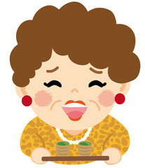 お茶を出すおばちゃんのイラスト