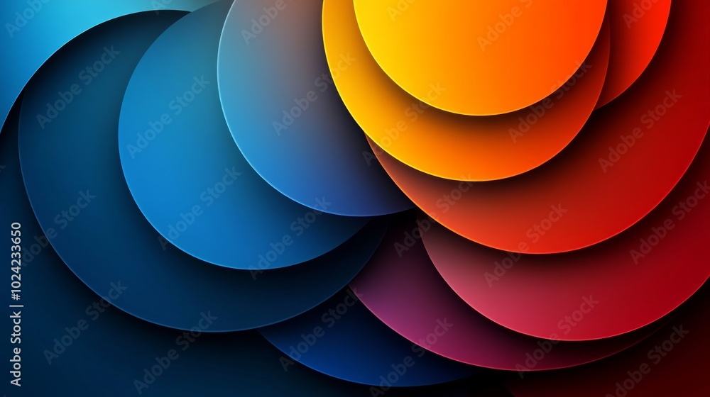 Poster abstract background with overlapping circles in shades of blue, red, orange, and purple, creating a 