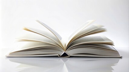 Fototapeta premium Ultra detailed photograph of a single white opened book isolated on white background Extreme Close-Up