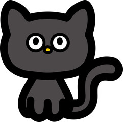 Black Cat. Simple icons, characters, clipart with bold black lines. Vector.	