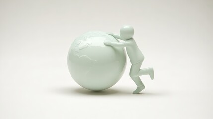 Minimalist figure pushing a large sphere in abstract concept