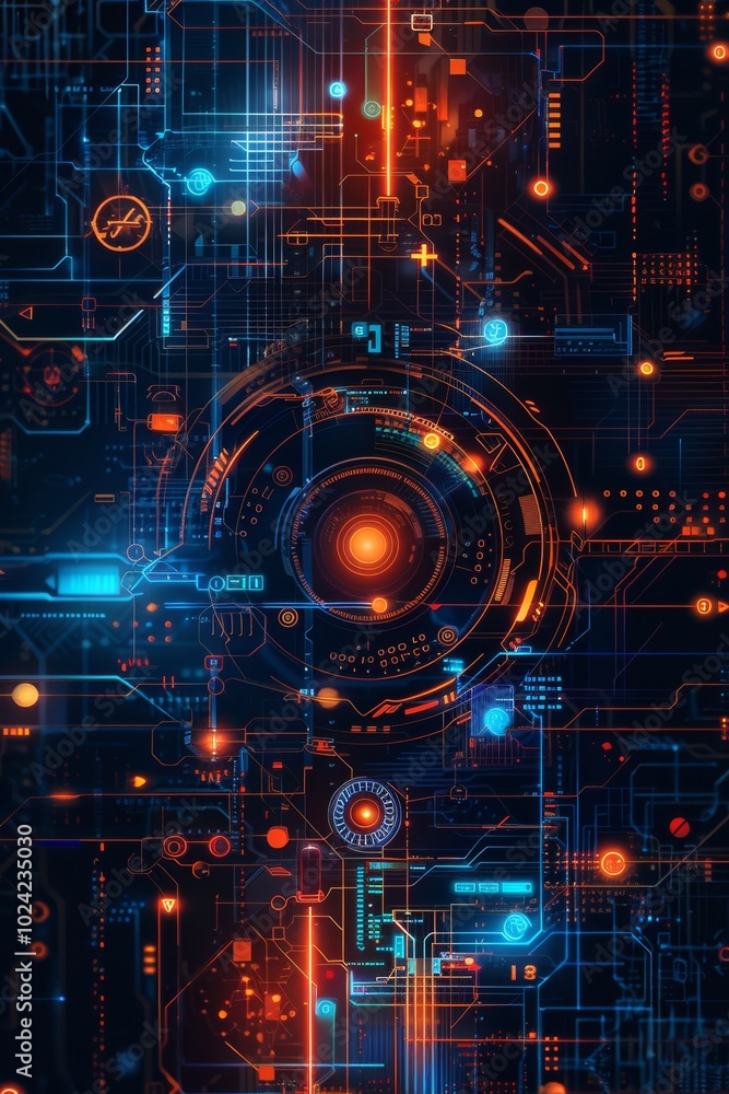 Poster abstract scheme with abstract cyber protection elements.