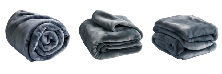 A luxurious faux fur blanket in a deep gray tone, perfect for adding warmth to the bed, isolated on a transparent background