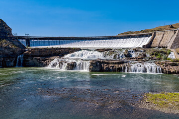 The Ryan Dam spillway and waterfalls on the Missouri River near Great Falls, Montana, USA