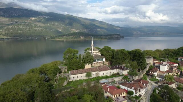 Ioannina Ond City Greece, Aslan Pasha Mosque Museum, Aerial Point of Interest Shot, Panoramic Lake View