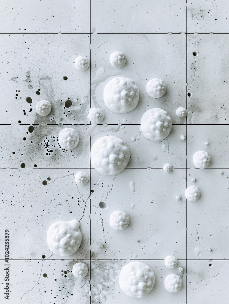 Aufkleber close-up of bathroom tiles with visible microbial colonies, highlighting the microscopic detail of b
