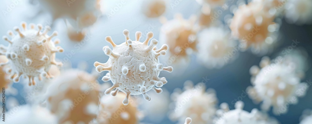 Poster close-up shot of germs and bacteria colonies on the surface of bathroom tiles, with a focus on the i