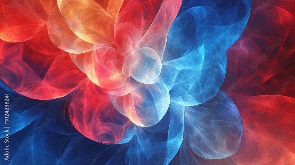 Poster artistic abstract color background in deep reds and soft blue patterns symbolizing peace.