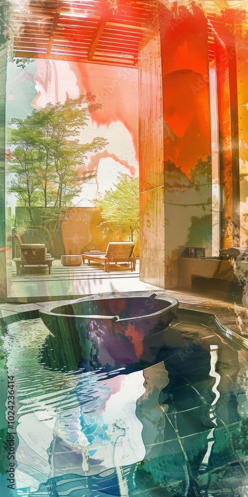 Poster artistic depiction of a relaxing spa environment through abstraction.