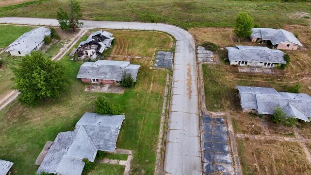 Aerial view of Picher, Oklahoma - a ghost town and EPA Superfund site that was abandoned in 2009