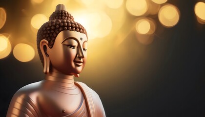 The golden Buddha statue glows in the sunlight. It is a symbol of peace and spirituality.