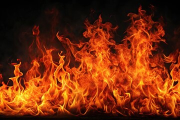 Vertical flames burning intensely on a black canvas