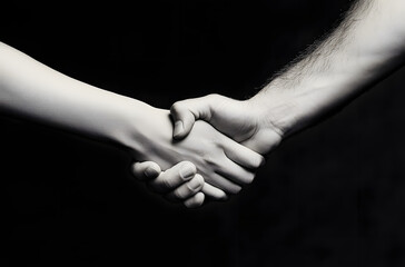 Helping hand concept and international day of peace, support. Helping hand outstretched, isolated arm, salvation. Close up help hand. Two hands, helping arm of a friend, teamwork. Black and white