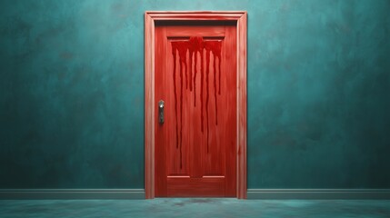 Blood-Dripping Door in Flickering Light