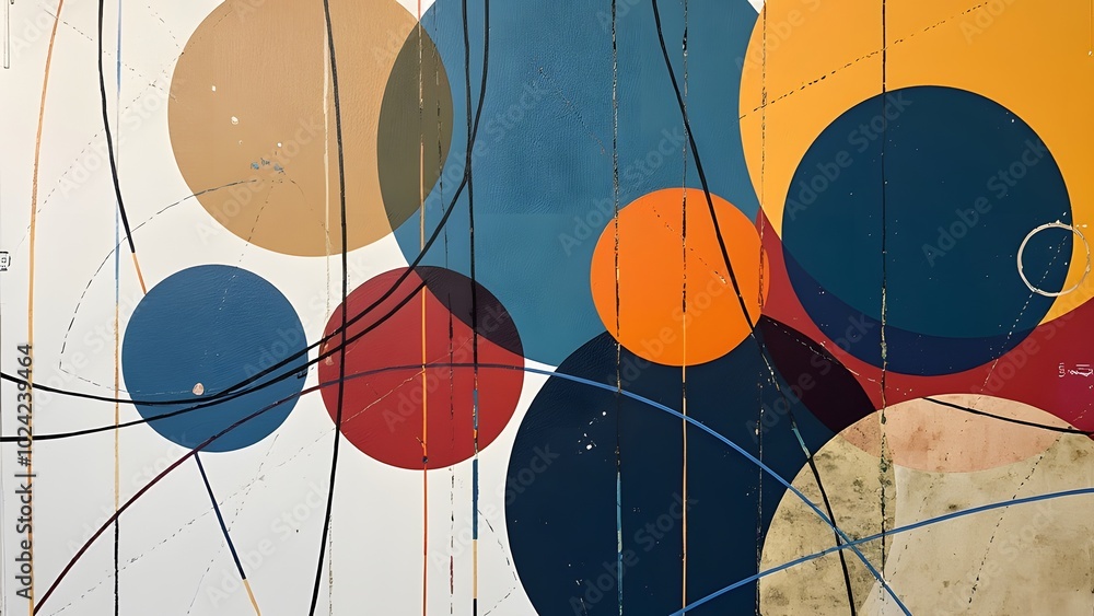 Poster abstract background with circles and lines in grunge style, collage generated by ai