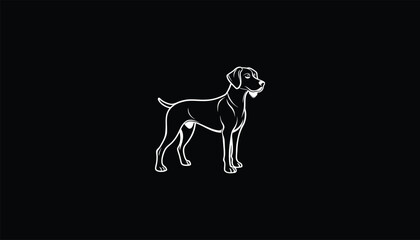 Pudelpointer, Black Background, White Outline, Energetic Dog Illustration