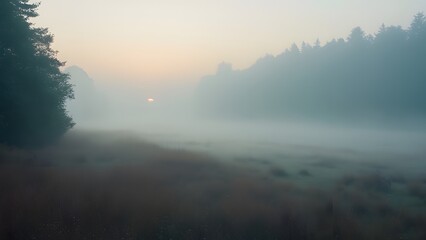 Obraz premium Aerial view of a foggy morning in the countryside Generated by AI