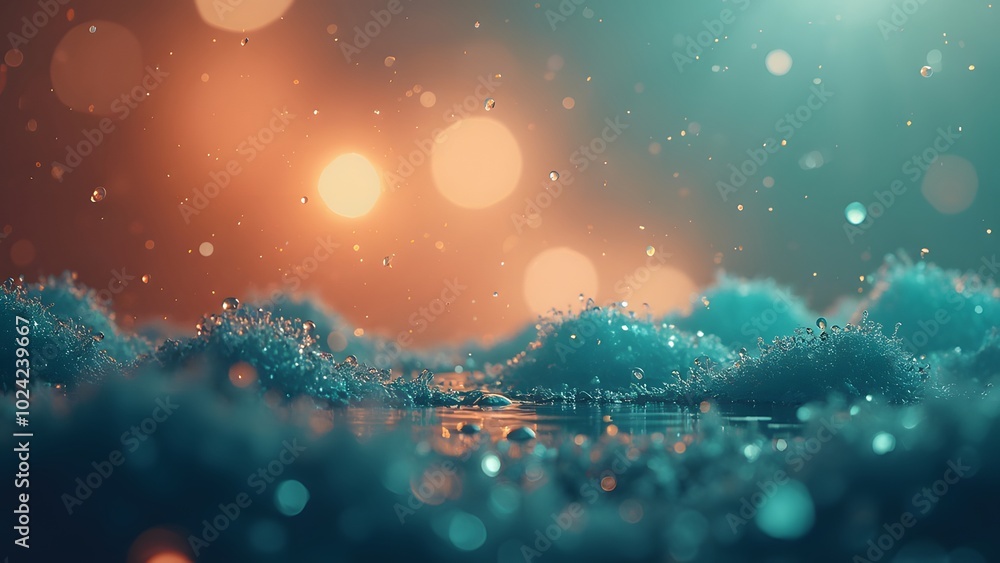 Poster fantasy landscape with water and bokeh. 3d rendering generated by ai